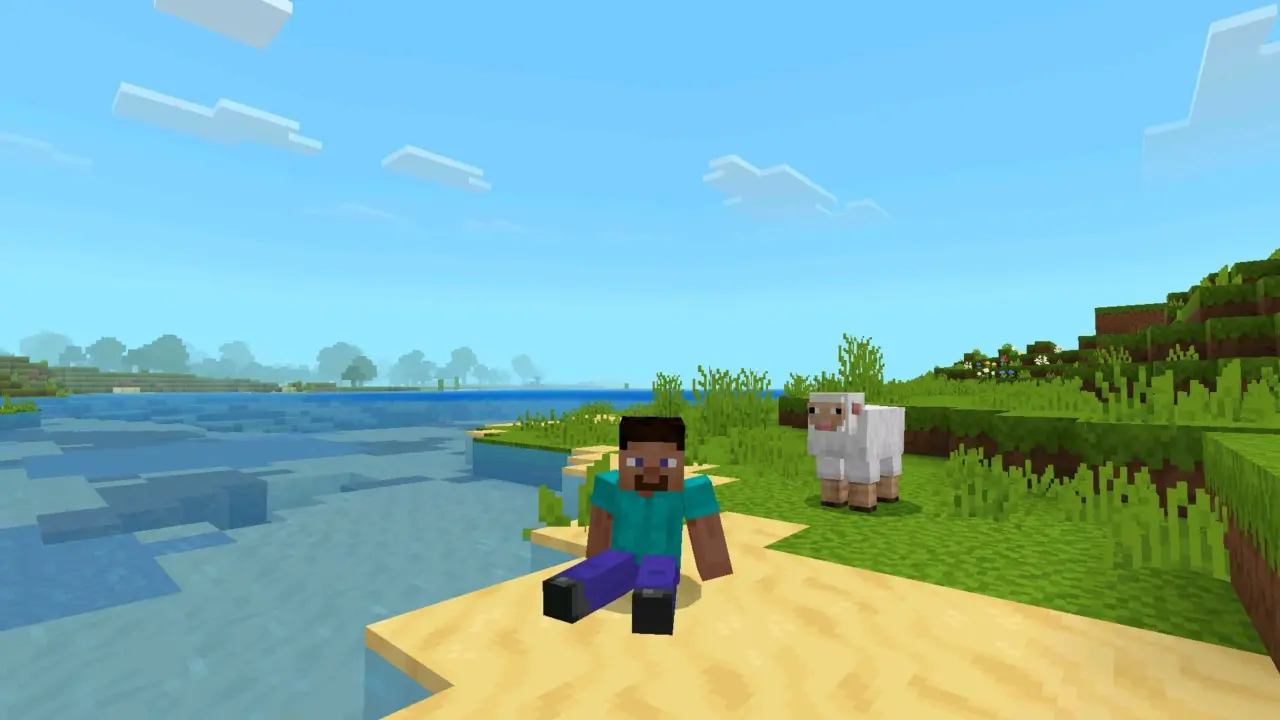 Стив сидит в Моде Actions Stuff в Майнкрафт ПЕ