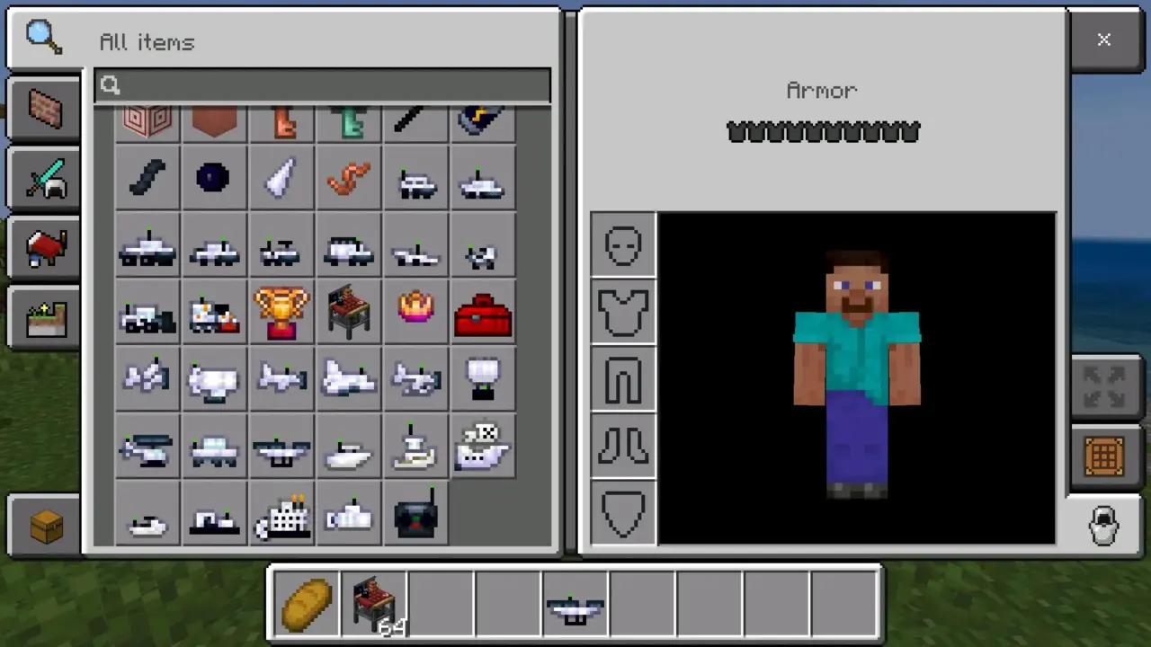 Инвентарь из Мода на Радиоуправляемые игрушки для Minecraft Bedrock